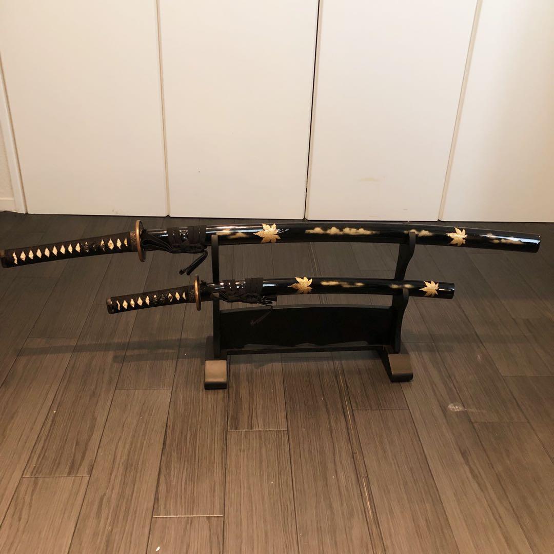 高級模造刀　高級居合刀　 土佐美術刀剣　大小セット　本研波刃　紅葉柄