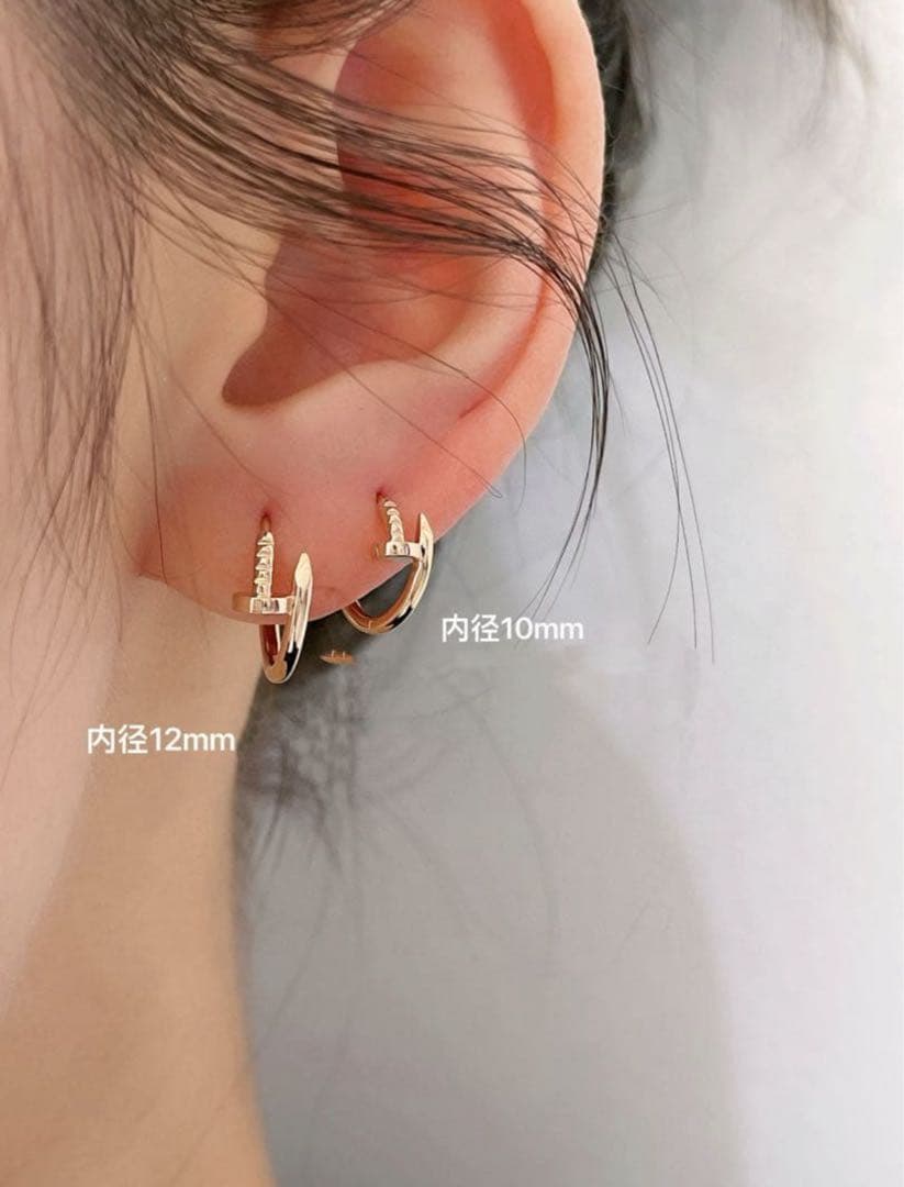 mamy様専用 片耳 K18YG 12mm釘モチーフ フープピアス(ダイヤなし