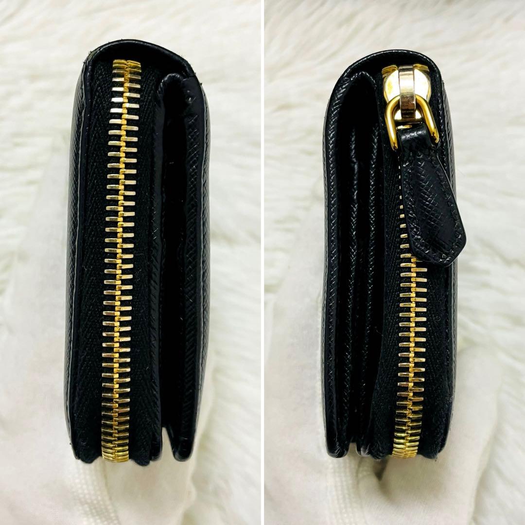 極美✨PRADA 二つ折り財布 ヴィッテロムーブ レザー 黒 三角ロゴ 極美