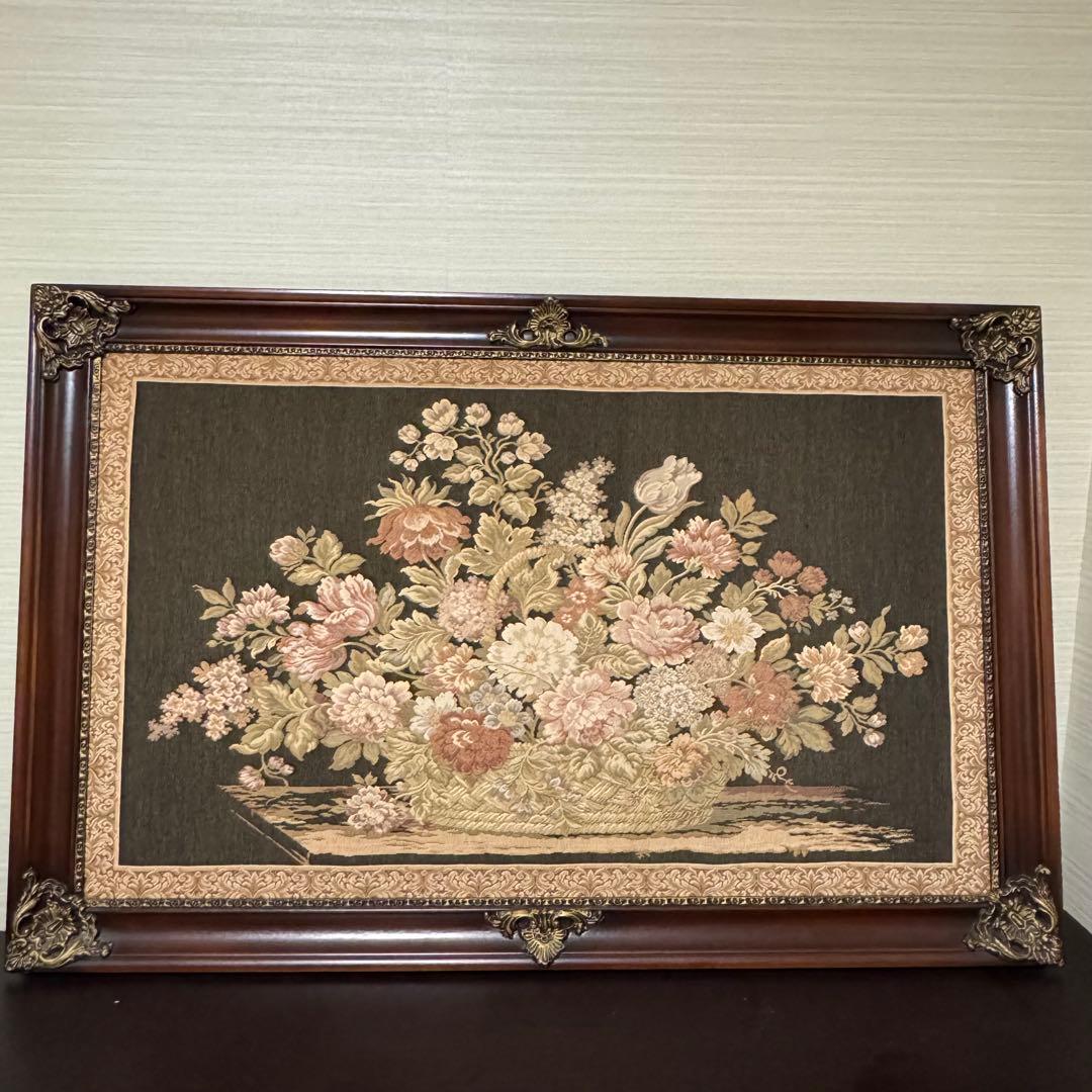 アンティーク額縁 ゴブラン織り タペストリー イタリア製 絵画 132x85