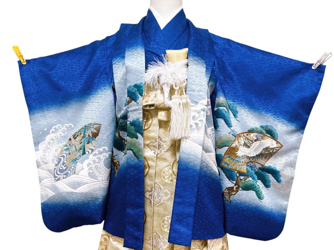 青系フルセット♡七五三　5歳　男の子　一式　鷹　ゴールド
