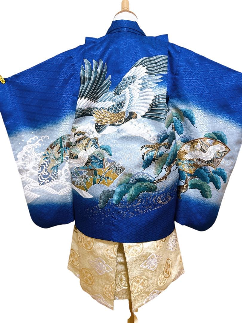 青系フルセット♡七五三　5歳　男の子　一式　鷹　ゴールド