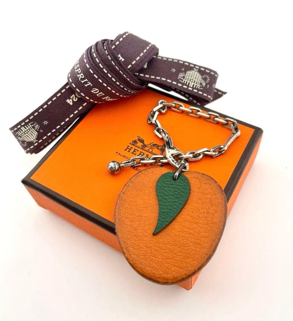 美品 エルメス チャーム ハイブランド オレンジ 果物 キーホルダー