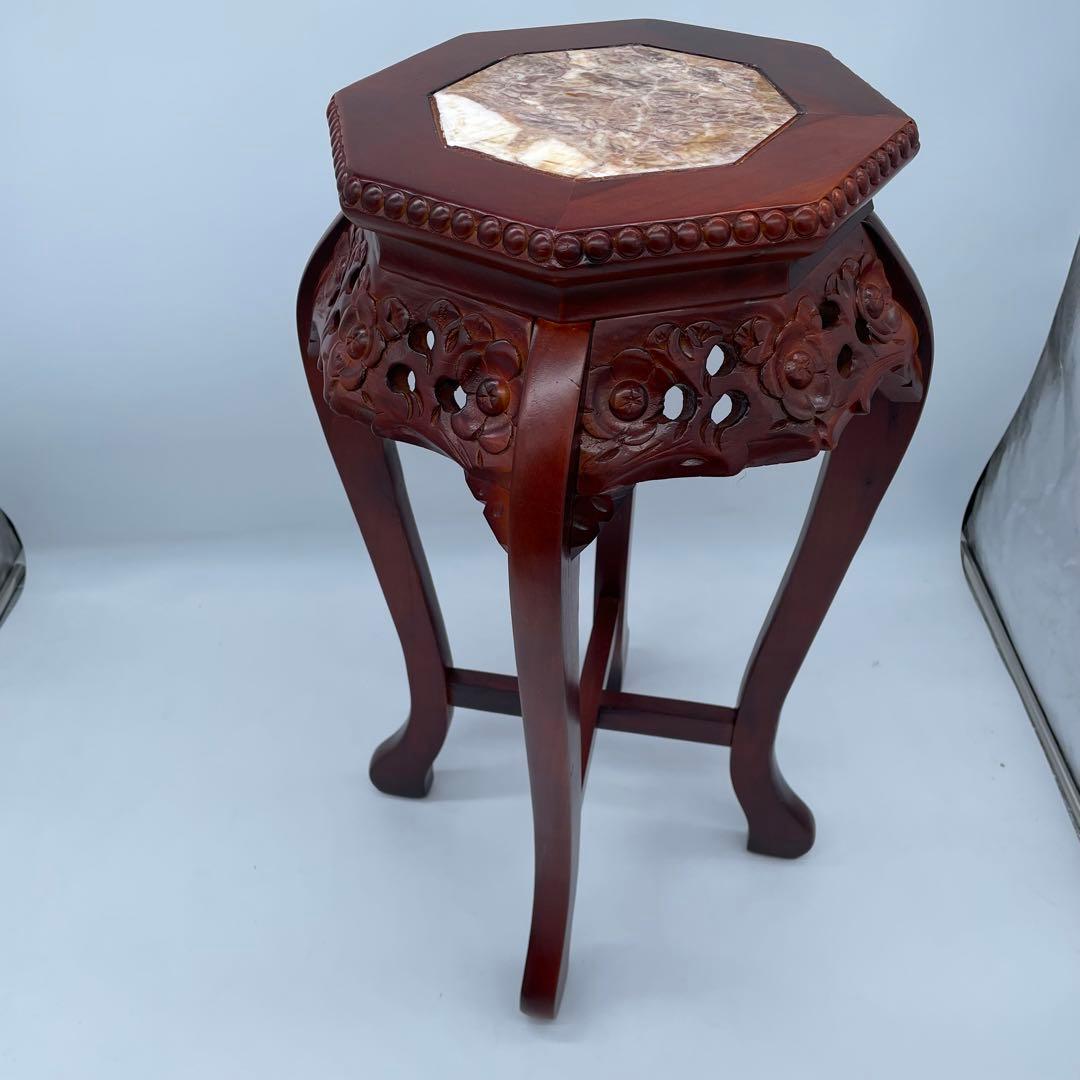 李朝様式家具 銘木 花梨 透かし彫り サイドテーブル 八角形 花台 飾り台