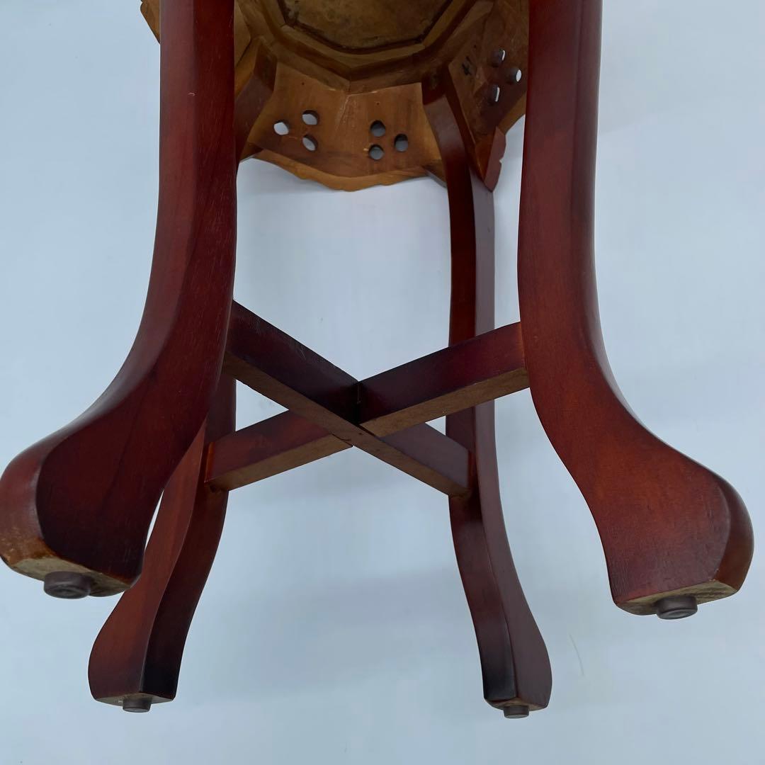 李朝様式家具 銘木 花梨 透かし彫り サイドテーブル 八角形 花台 飾り台