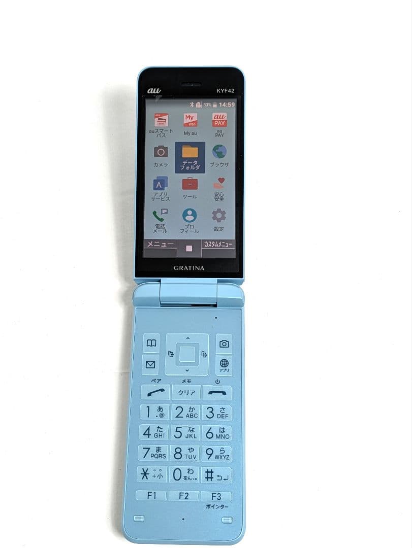 タ*ン様 希少 au GRATINA KYF42 京セラ ライトブルー ガラケー - メルカリ