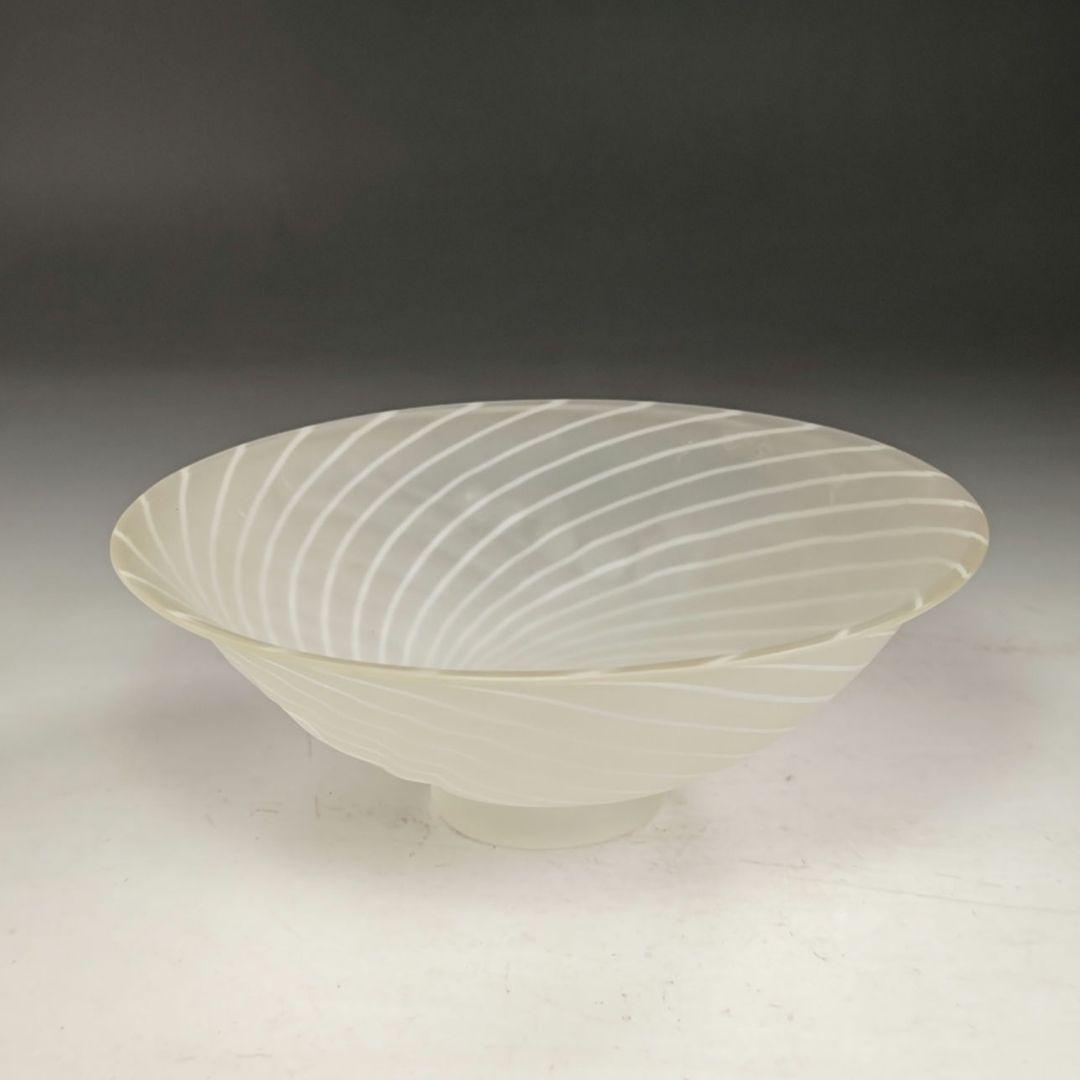 イ978 茶碗『水崎長寿』『義山硝子ガラス 雲渦 平茶碗 共箱』抹茶