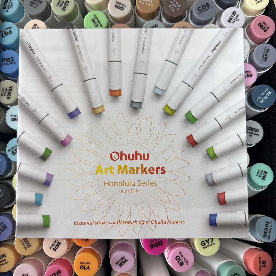 Ohuhu マーカーペン 筆タイプ 216色 イラストマーカー 筆・細字