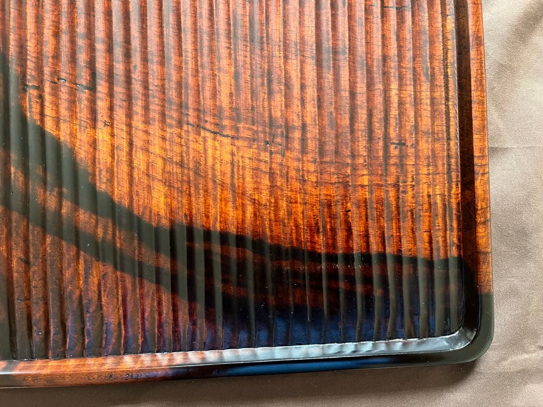 希少　黒柿拭漆我谷盆　25cm×35.4cm×1.8cm №9030