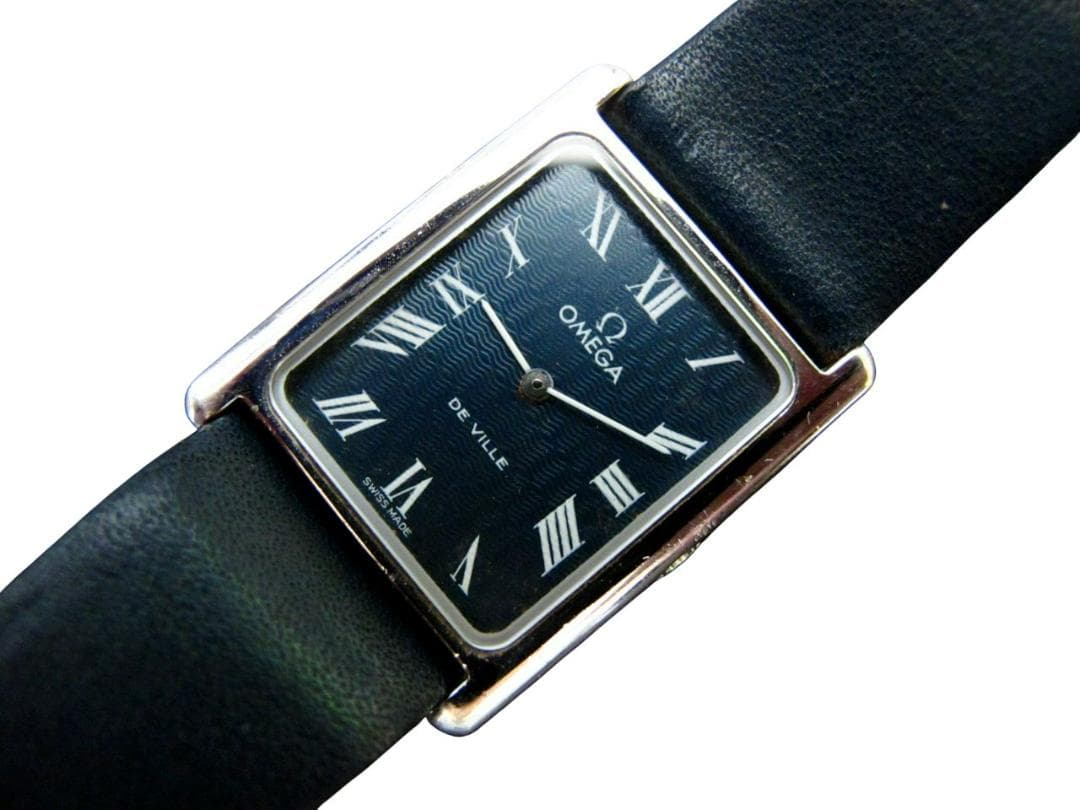 オメガ De Ville 手巻き 角型 メンズ 腕時計 紺文字盤 純正ベルト尾錠