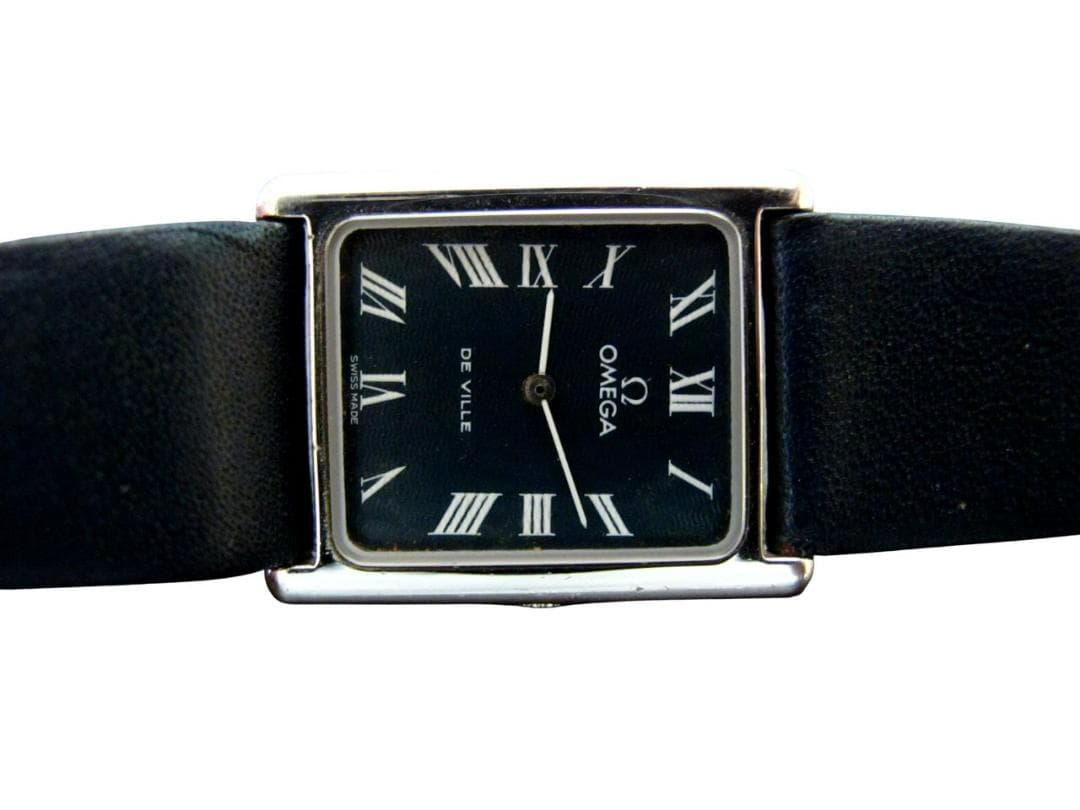 オメガ De Ville 手巻き 角型 メンズ 腕時計 紺文字盤 純正ベルト尾錠