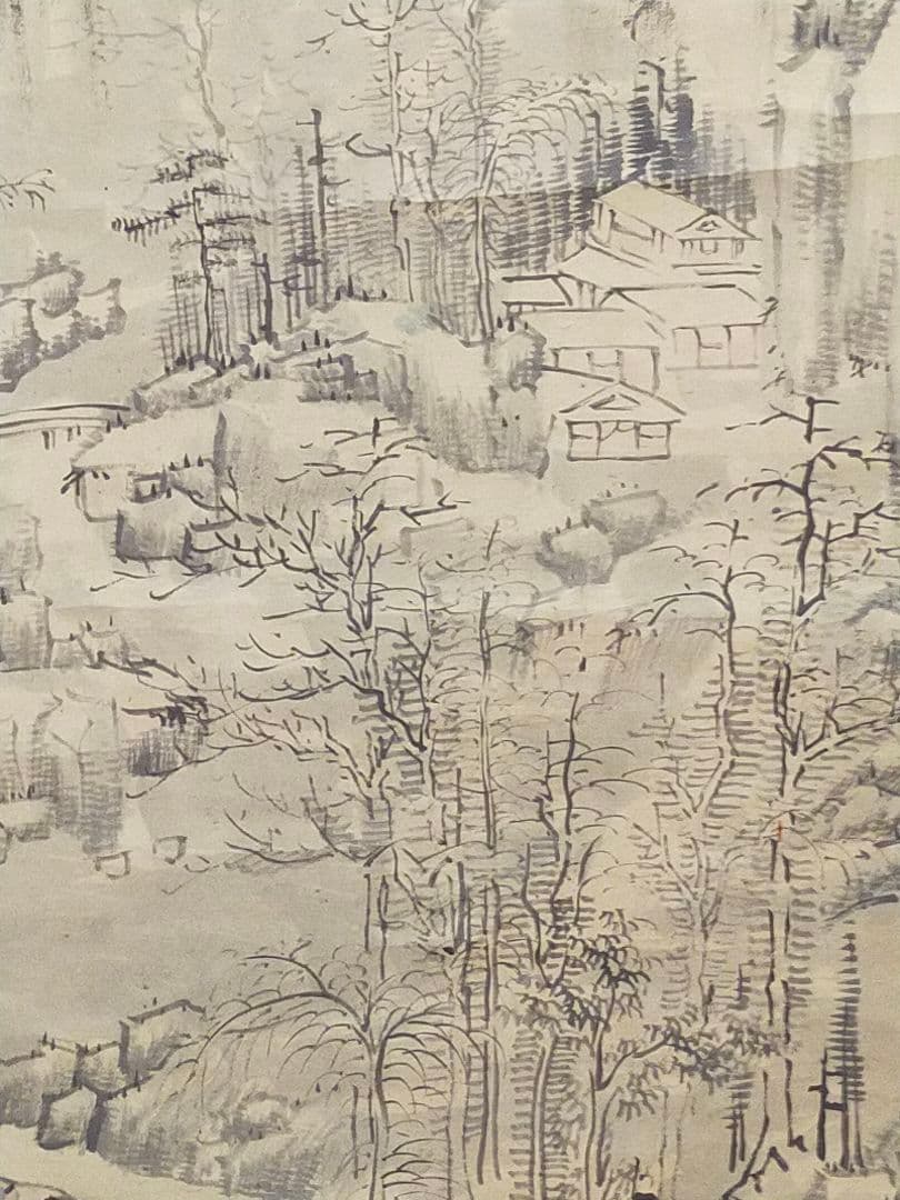 ♥【模写】とても古い 掛軸 貫名菘扇 桐箱付き 南画 山水図 掛け軸 骨董