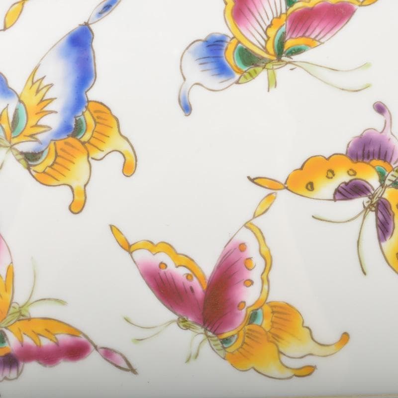 中国　唐木紫壇枠　景徳鎮　粉彩　蝶図　陶板　壁飾　V　5417A