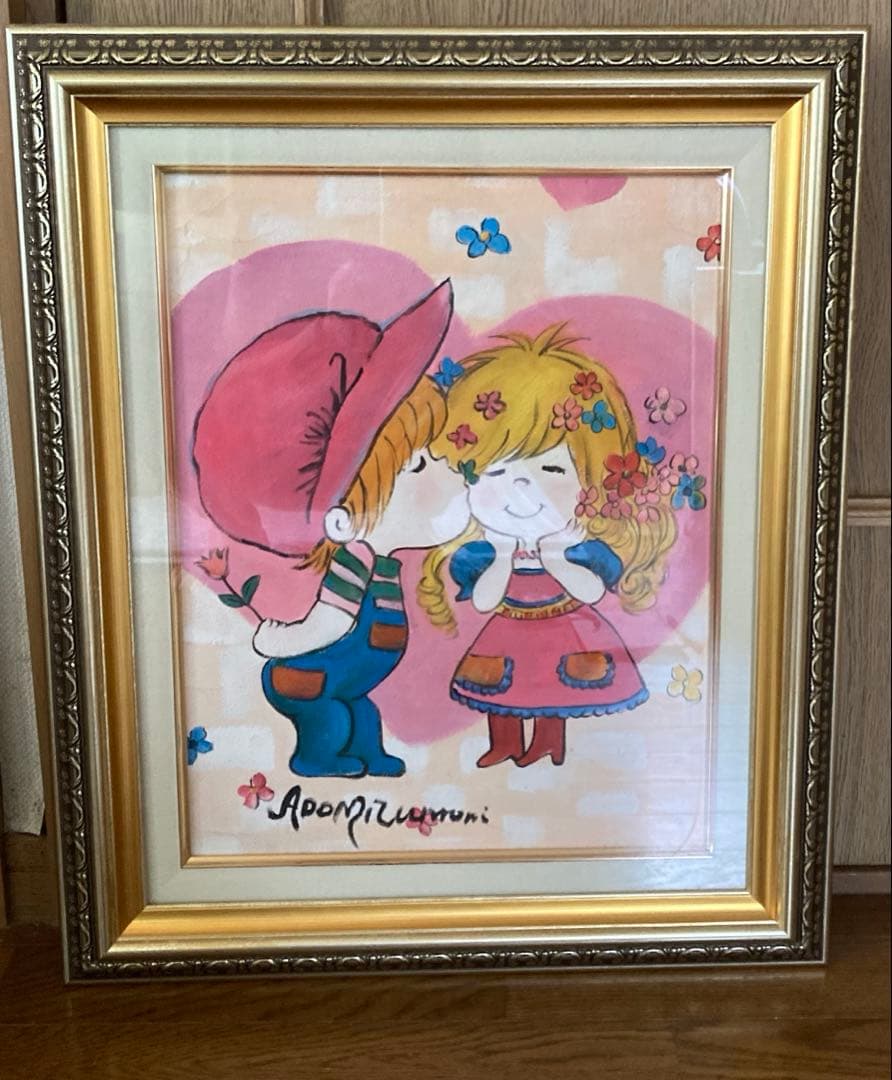 人物画　油絵　水森亜土　F額付き　手描き　肉筆