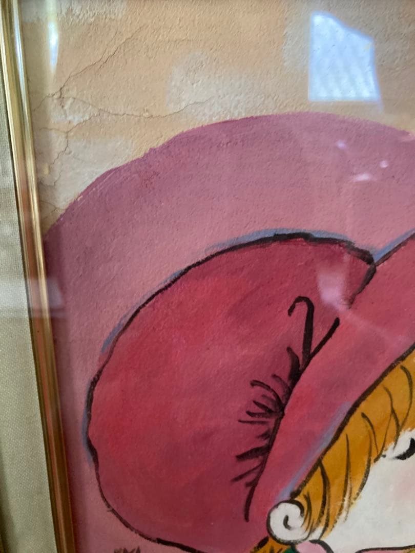 人物画　油絵　水森亜土　F額付き　手描き　肉筆