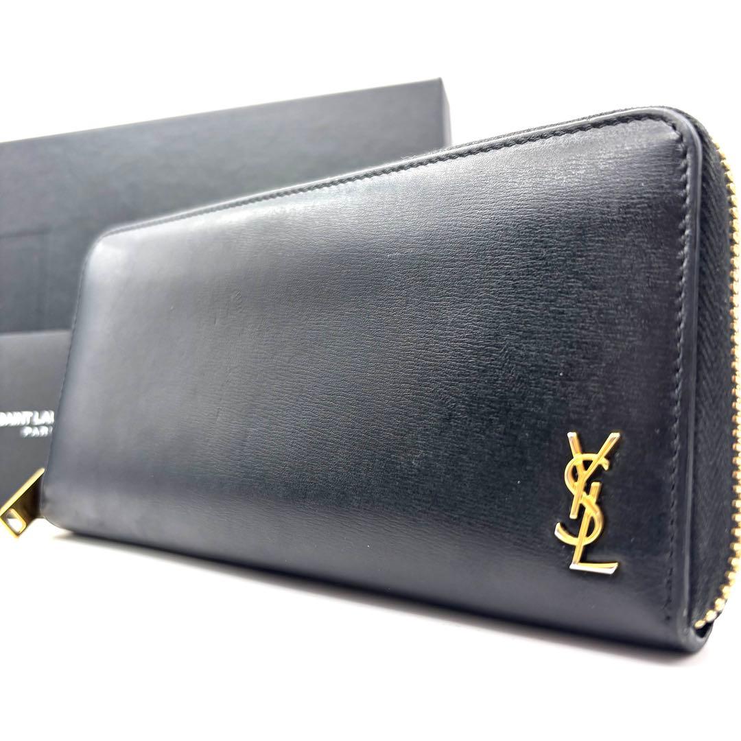 サンローラン 長財布 ラウンドファスナー カサンドラ YSL ロゴ