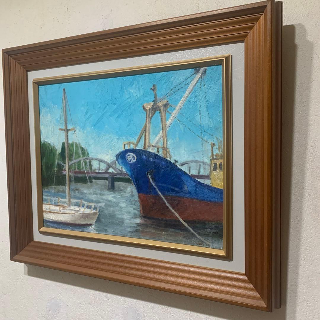 絵画　油彩肉筆画『港風景画』F6