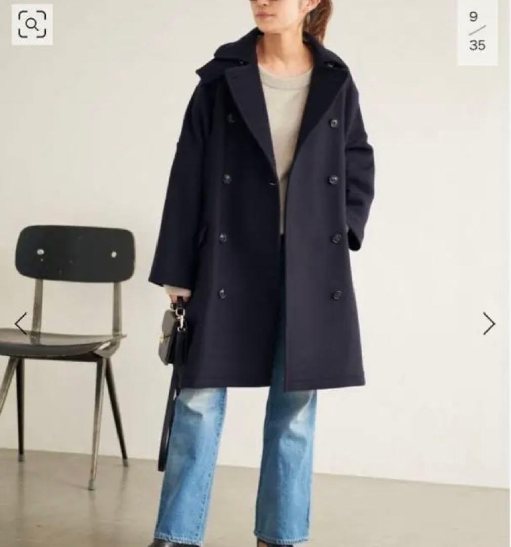 FRAMeWORKフレームワーク ロングPコート38 ネイビー タグ・ボタン付き