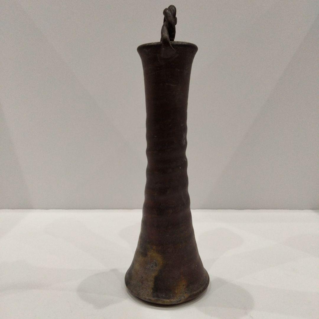 Y284 備前 春湖苑 林茂樹 つる付 一輪生 陶印有 花瓶 一輪挿し