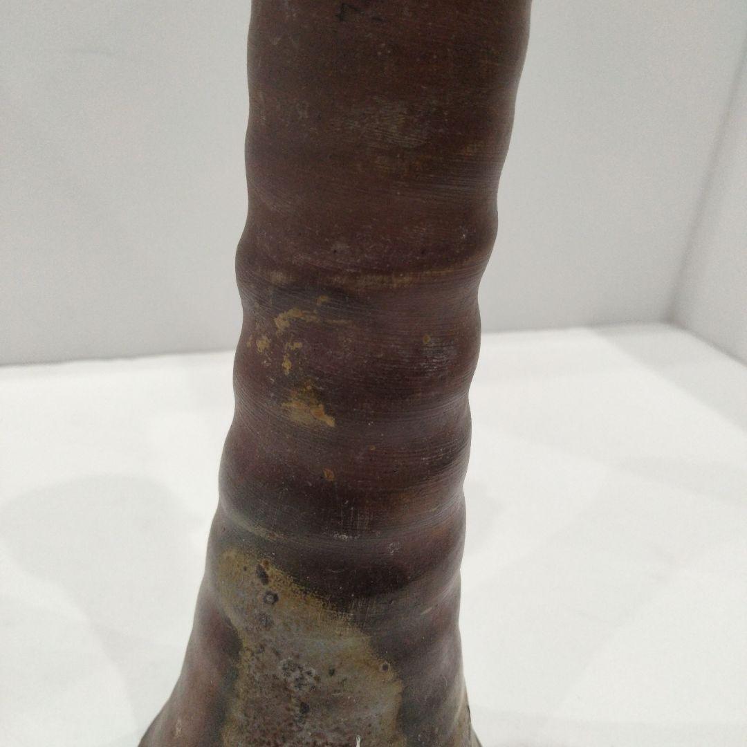 Y284 備前 春湖苑 林茂樹 つる付 一輪生 陶印有 花瓶 一輪挿し