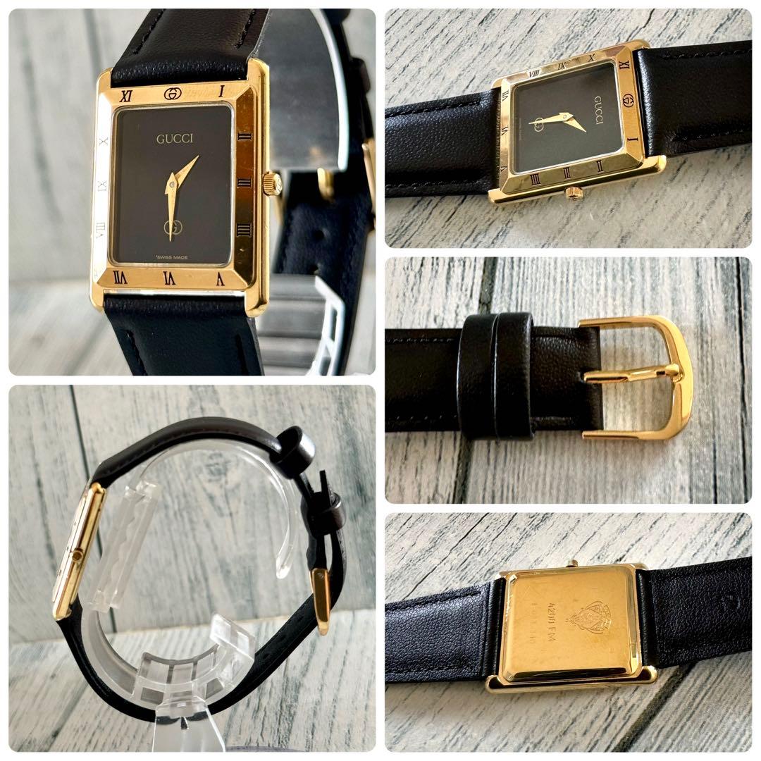 【電池交換済】GUCCI グッチ 腕時計 4200FM スクエア メンズ 黒