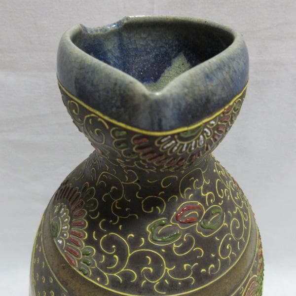 古い薩摩焼いっちん描きイッチン技法陶器陶磁器徳利とっくり明治大正