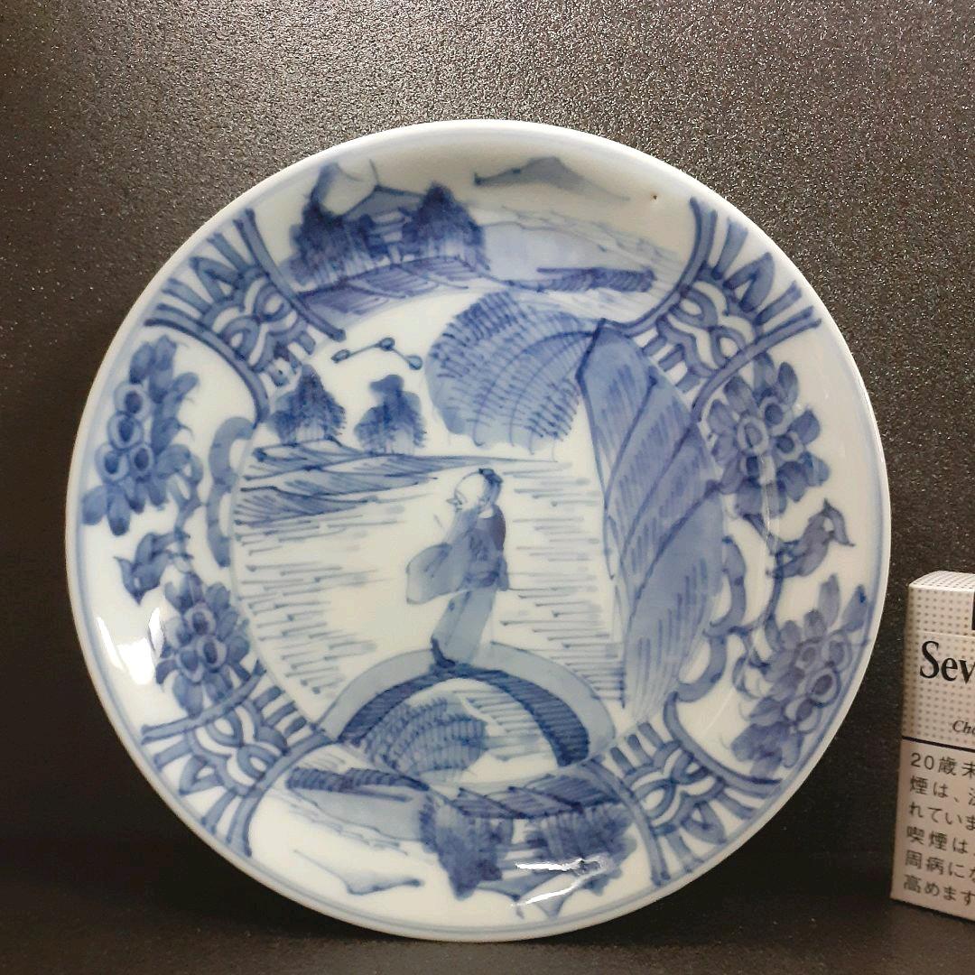 江戸時代後期 古伊万里 染付 老人と鳥に山水図 21.5cm皿 - メルカリ