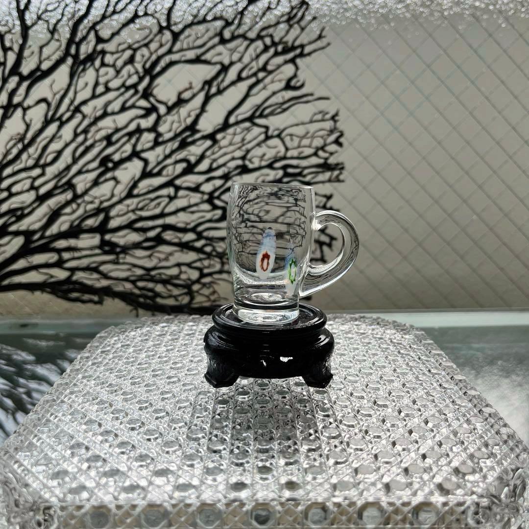 骨董 時代ガラス 超希少花象嵌 蜻蛉玉 風船型 取手付き 氷コップ