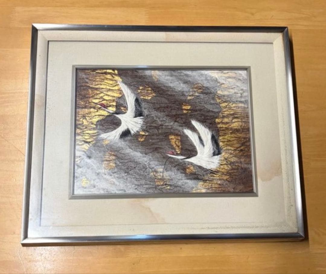 四田観水〖 滝のある風景〗 日本画 木製フレーム付き、色紙2枚、四田観