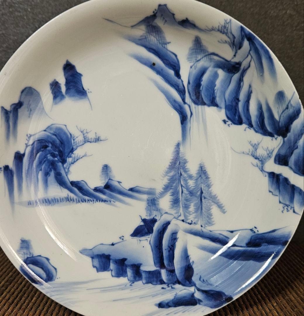 江戸時代末期 古伊万里 染付 山水図 18.4cm 六寸皿 取り皿 飾り皿