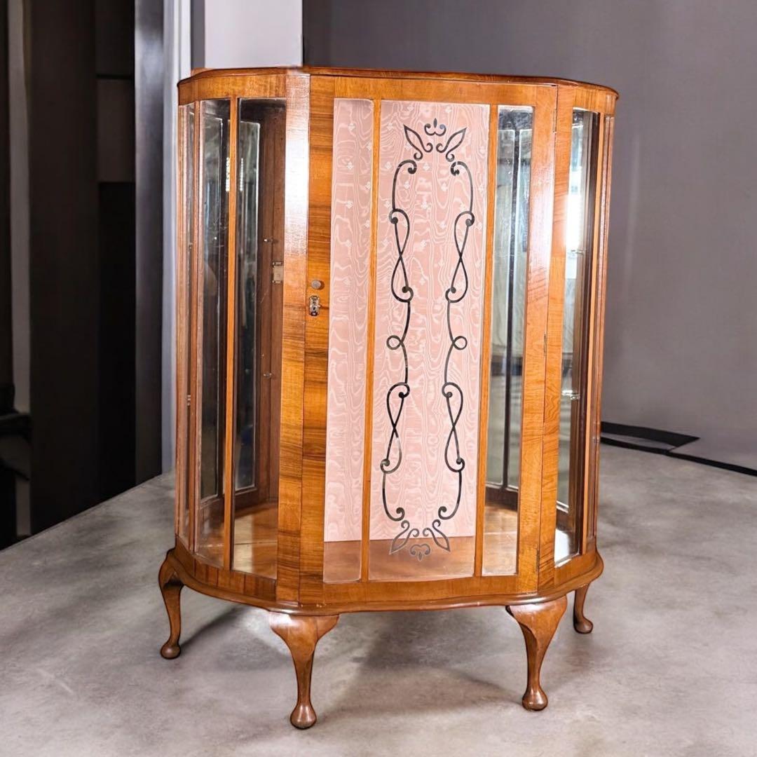 HR839 【英国アンティーク】ハーフムーン キュリオケース 3面彩光 鍵付き