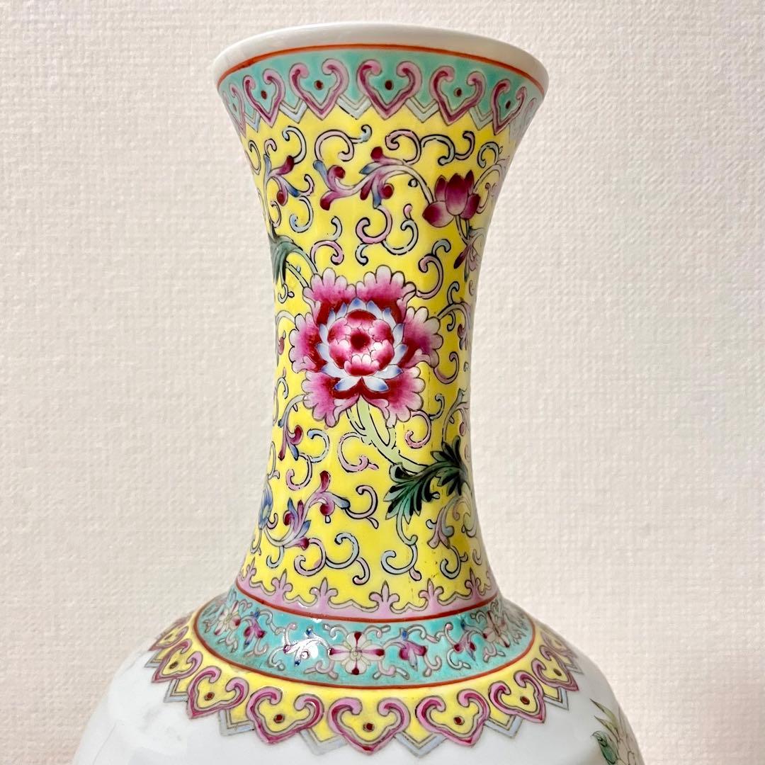 ☆アンティーク 乾隆年製 花鳥文中国花器 詩文款 唐物 花瓶 花器 壺