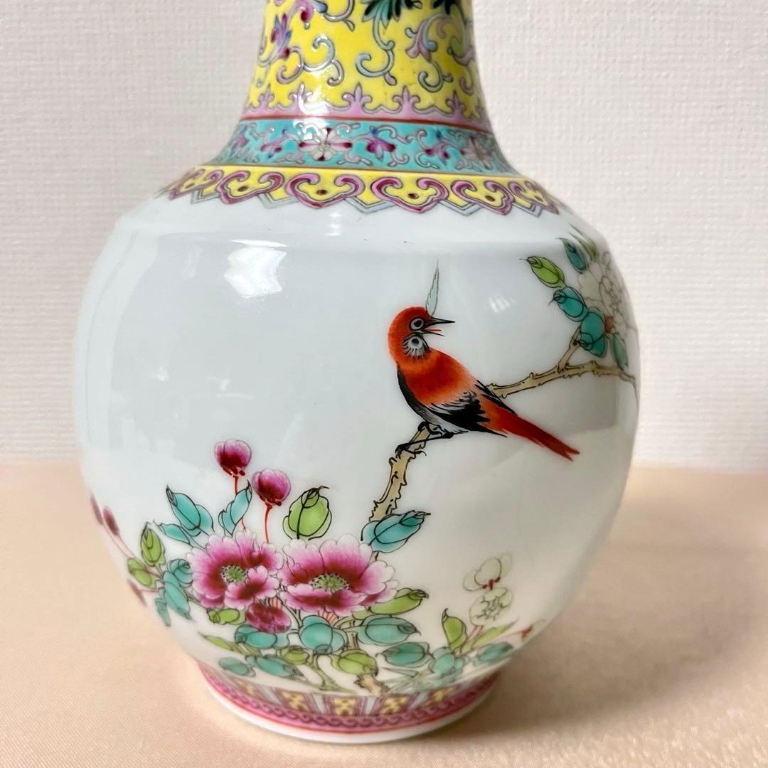 ☆アンティーク 乾隆年製 花鳥文中国花器 詩文款 唐物 花瓶 花器 壺
