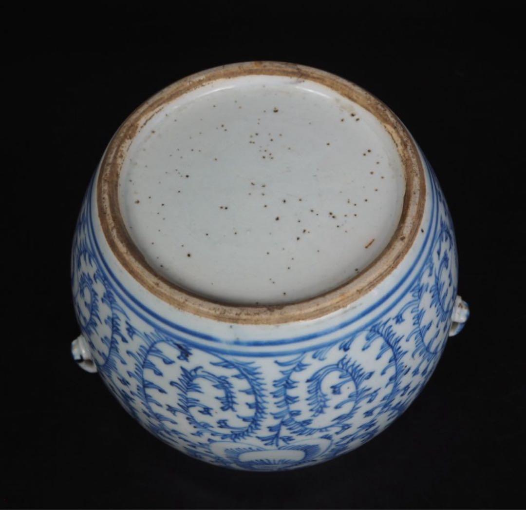 送料無料 清時代嘉慶道光青花罐/水指 本物保証 『喜』無し 耳あり 希少