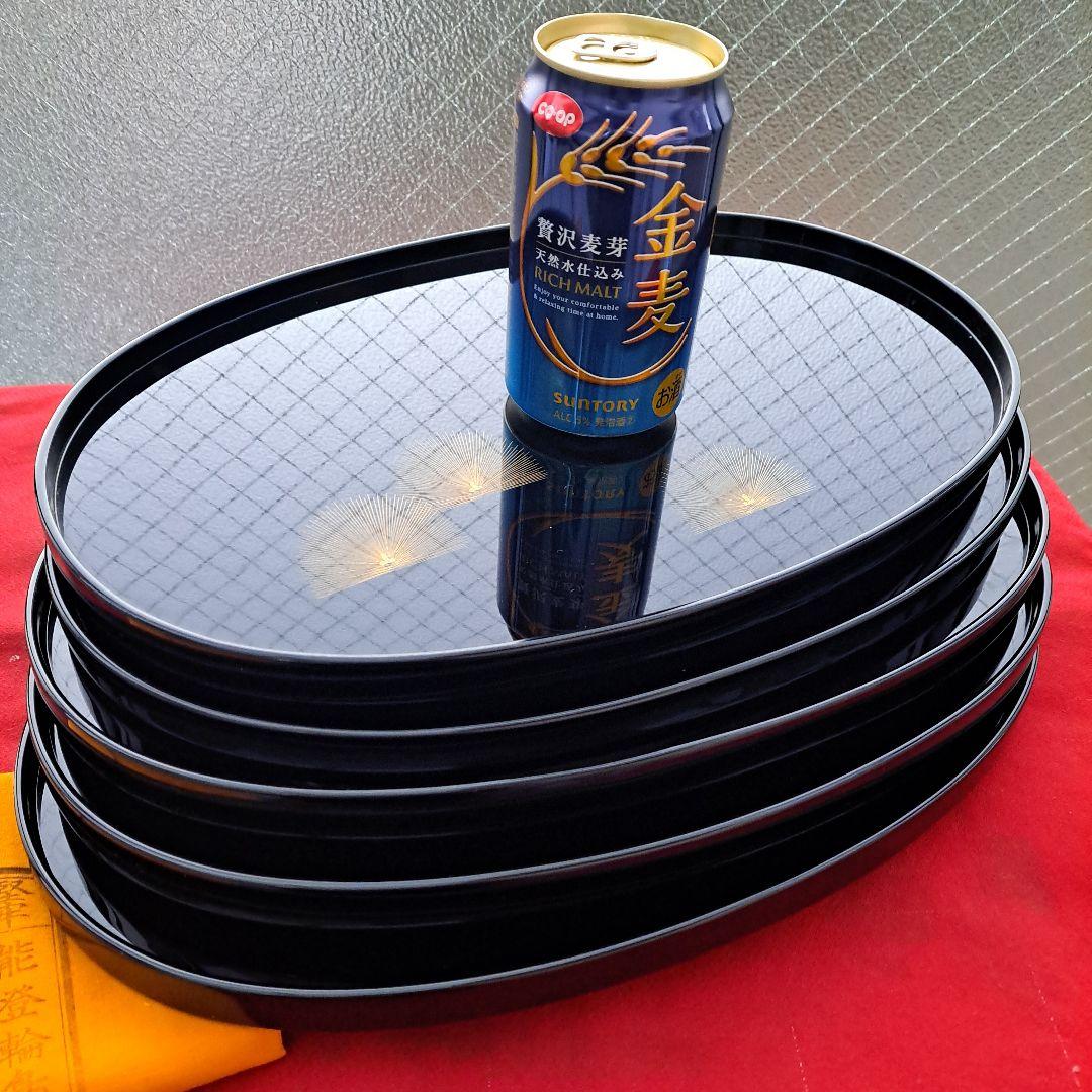 【輪島塗　尺2サイズ　銘々盆×5客】布着本堅地　大雅堂　長期保管品