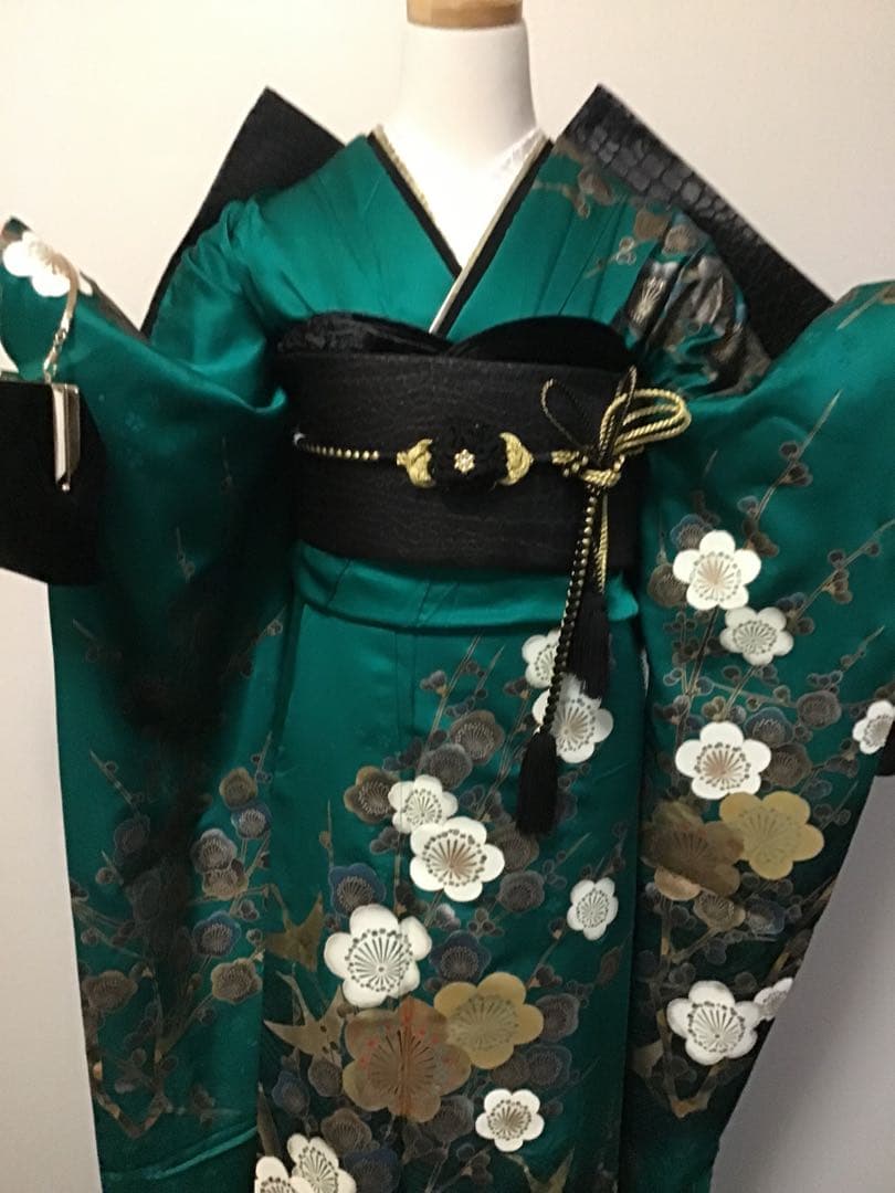 振袖フルセット 豪華 正絹 緑 金銀彩 梅 振袖6点セット 成人式の通販は