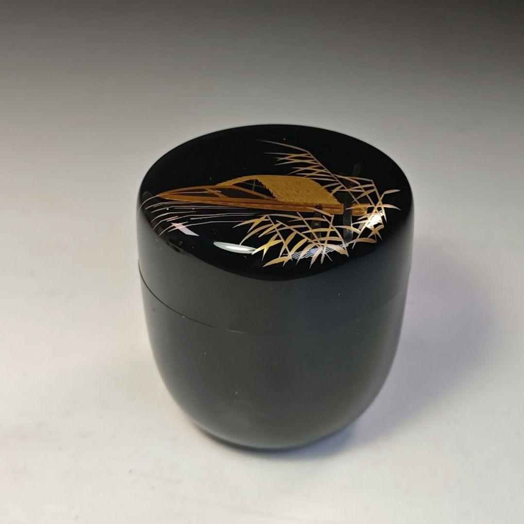 イ777 棗『塗師 松斉』『曳舟蒔絵 中棗 共箱』茶器 茶入 茶道具