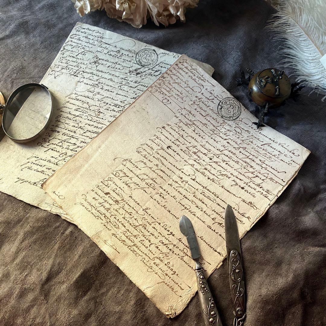 フランス革命時のマニュスクリ2枚セット 18世紀古文書紙物 フランス