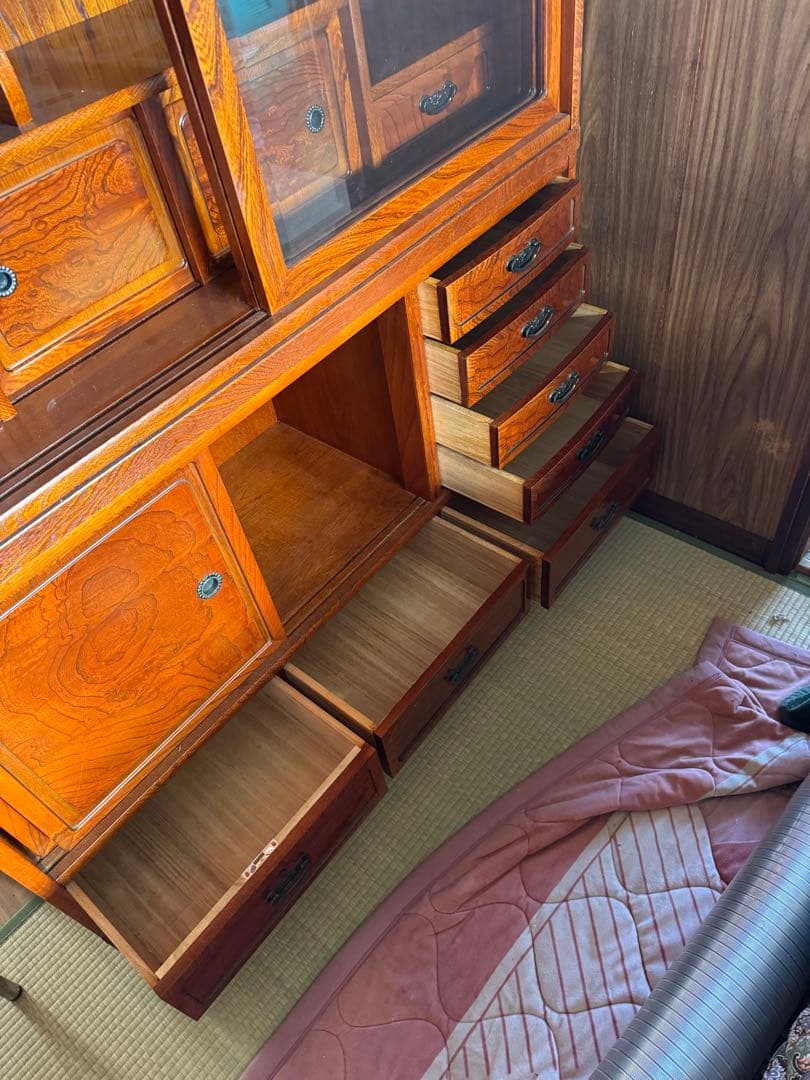 レトロ 茶箪笥 木製ガラス扉収納棚 昭和レトロ茶箪笥ガラス扉付収納家具