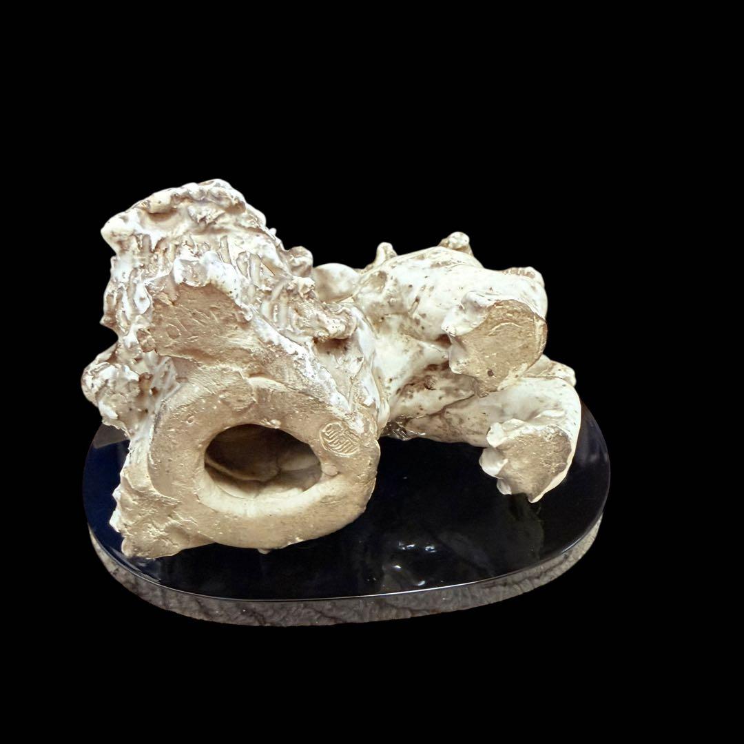 希少 大日窯 星合信令作 獅子 狛犬 白磁獅子置物 瀬戸大日