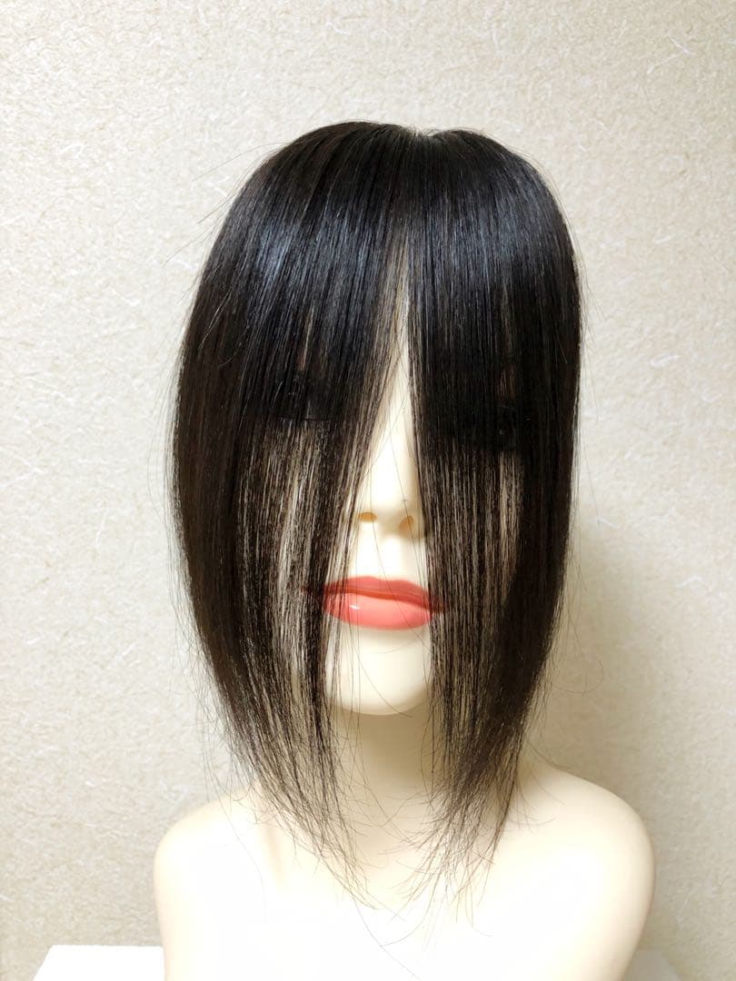 人毛100% ヘアピース【シルクスキン】引き抜き　自然な黒　ポイントウィッグ