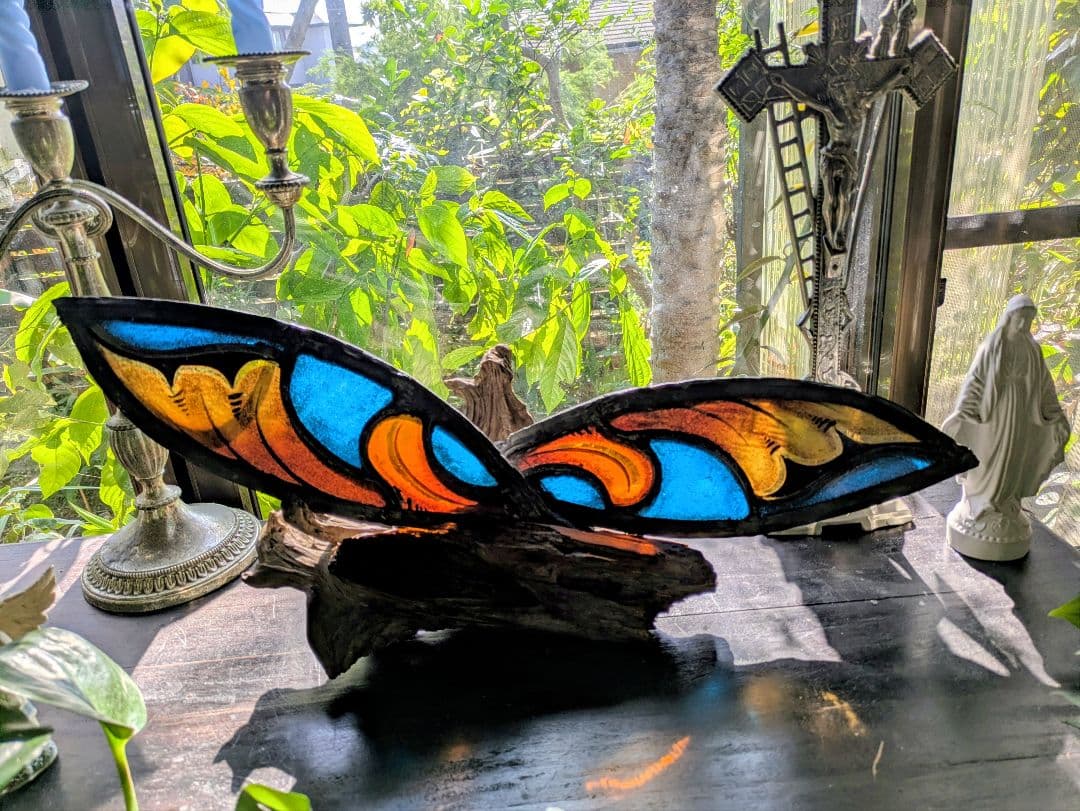 芸術品！天使 の翼 イタリア アンティークステンドグラス 流木アート