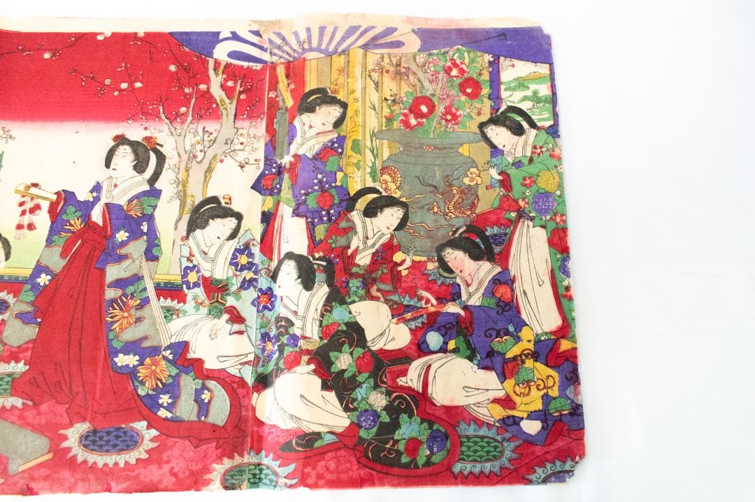 M 歌川周重 亀井戸梅やしき御遊覧の図 木版画 美人