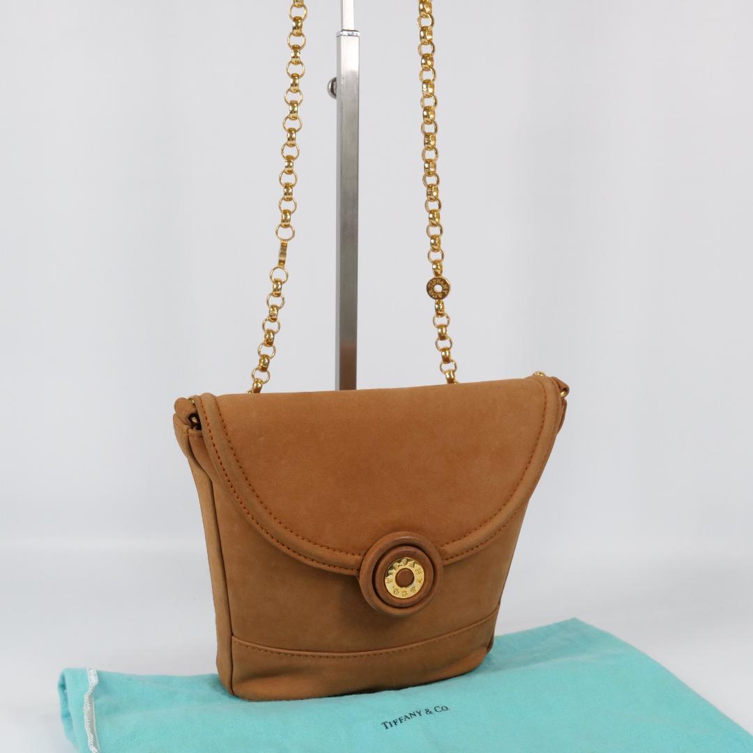 美品✨ティファニー チェーン ショルダーバッグ スエード サークルロゴ
