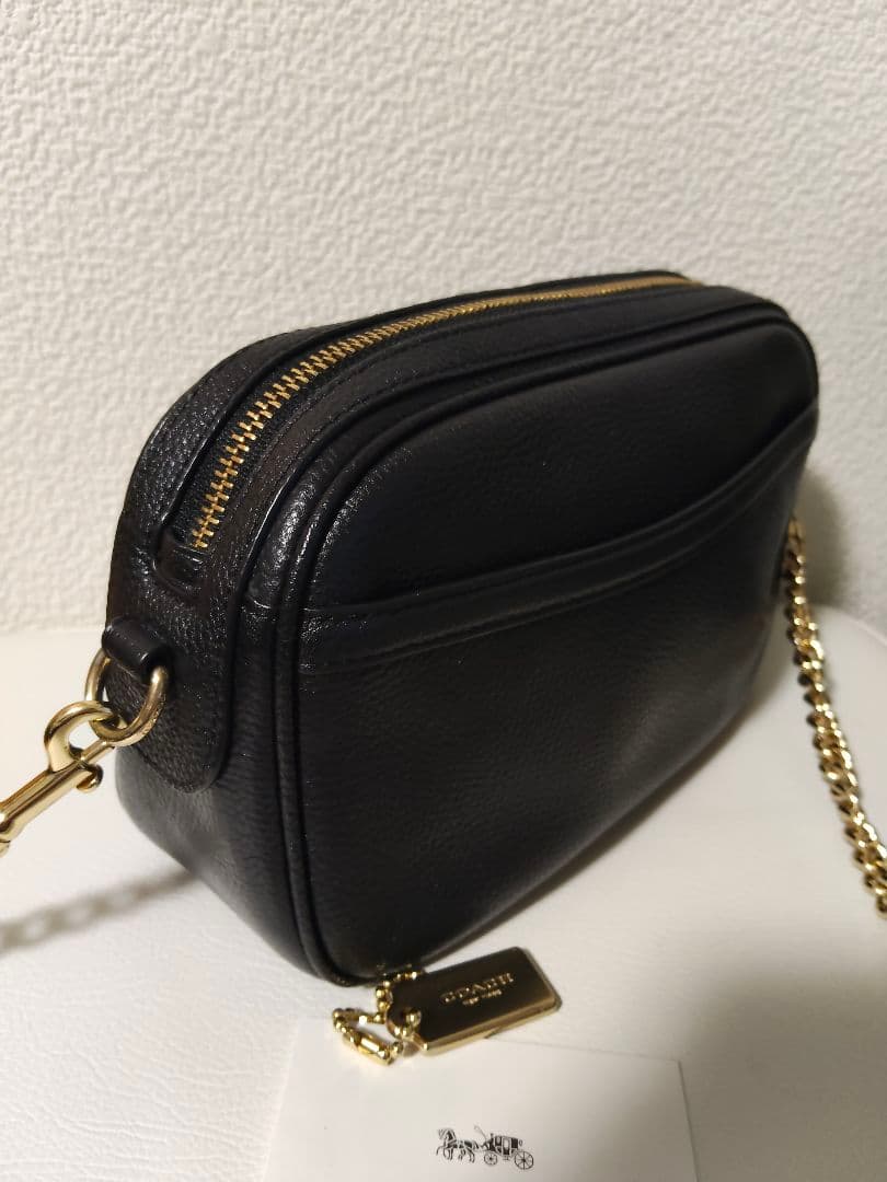 COACH ブラック　レザー　ショルダー　バッグ　黒　ロゴ　チェーン　コーチ