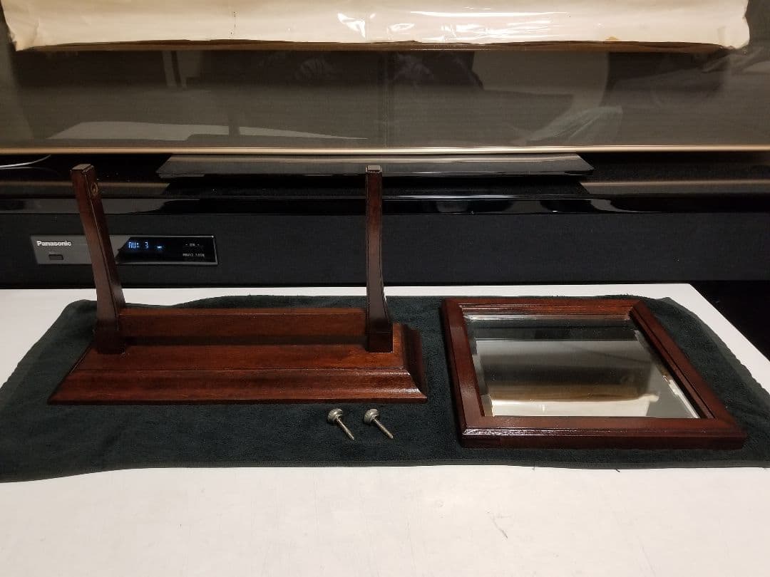 希少 廃盤 松本 民芸 家具 水目桜 テーブル ミラー 卓上 角形 鏡 銘有り