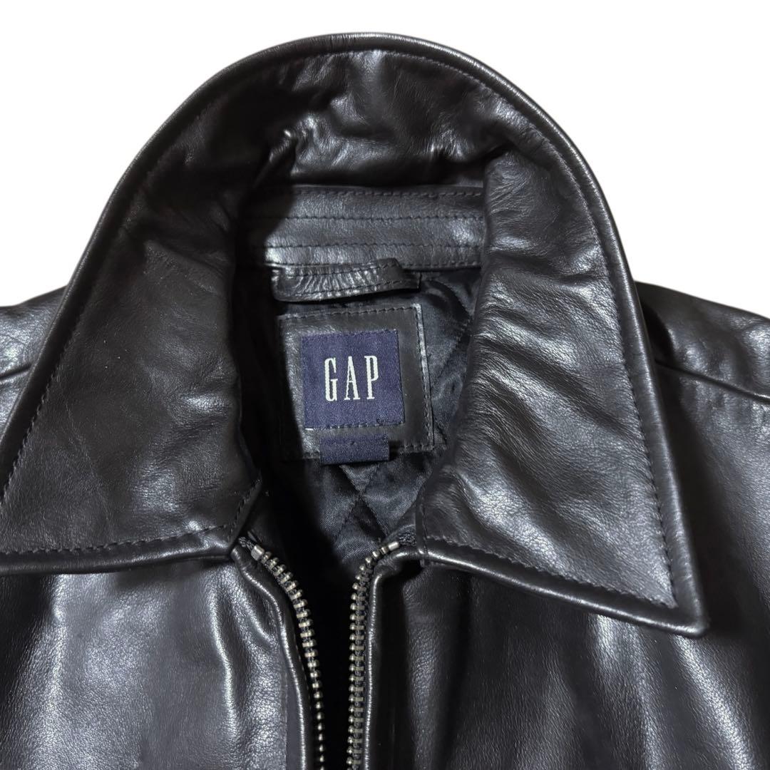 OLD GAP 00s 襟付き 本革 レザージャケット 短丈 ブラック Sサイズ