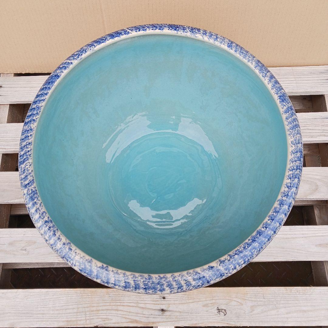 新品 ∅50 陶器 睡蓮鉢 特大 難有 メダカ鉢 手書き絵 花柄 手