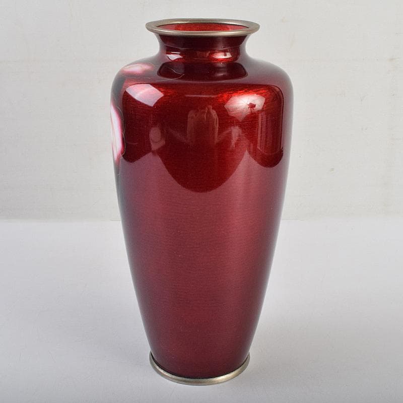 七宝焼 安藤七宝店 赤透釉 カトレア文 花瓶 C R9409 - メルカリ