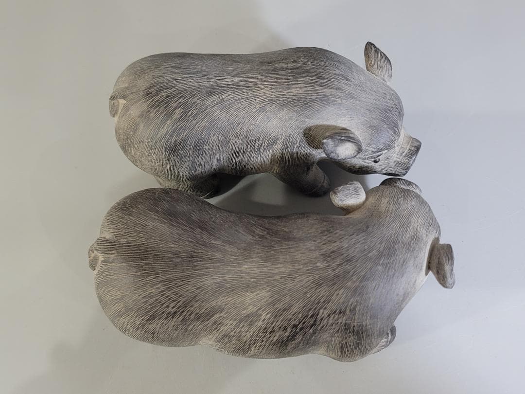 陳鳴遠 底款刻 在銘 朱泥 ブタ 夫婦 豚 置物